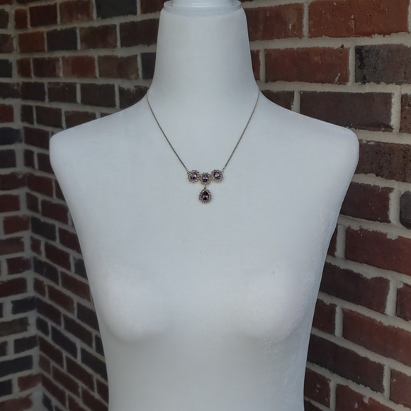 Sterling Silver Amethyst Diamond Necklace - Picture 7 of 8